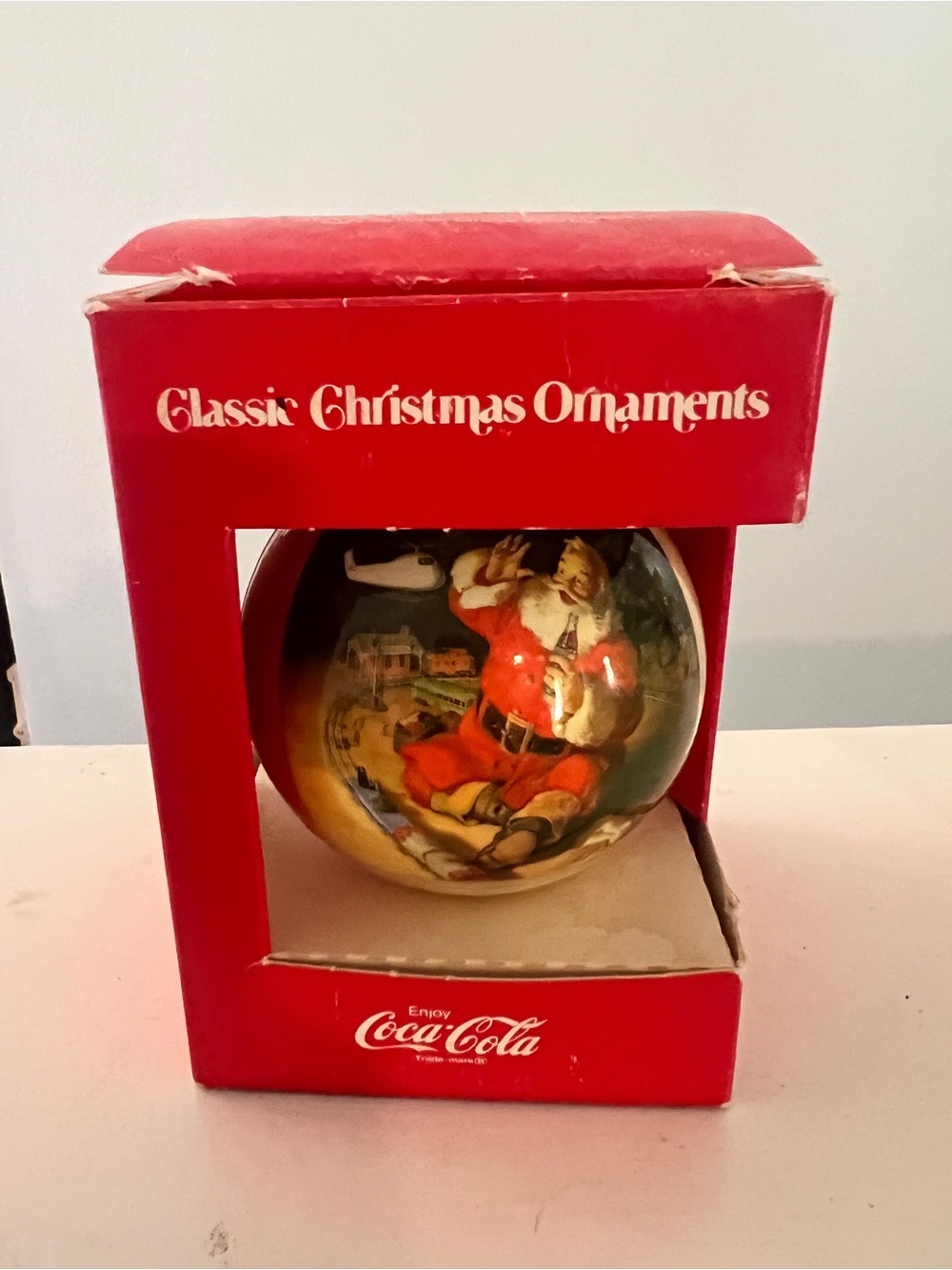 Coca Cola Red and Gold Santa Holiday Ornament